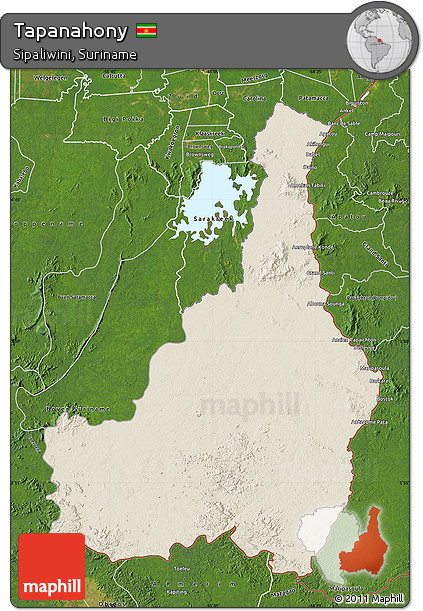 Shaded Relief Map of Tapanahony, satellite outside