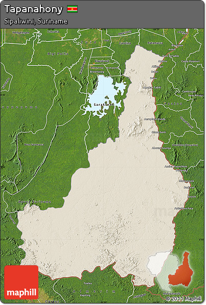 Shaded Relief Map of Tapanahony, satellite outside