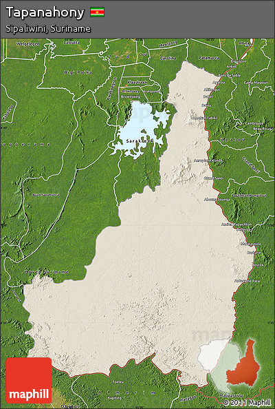 Shaded Relief Map of Tapanahony, satellite outside