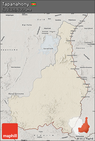 Shaded Relief Map of Tapanahony, semi-desaturated