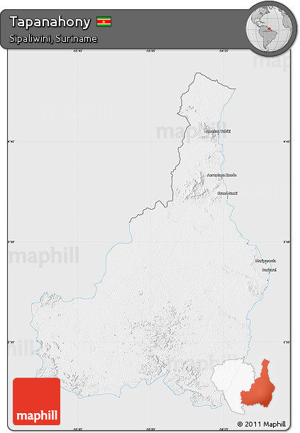 Silver Style Map of Tapanahony, single color outside