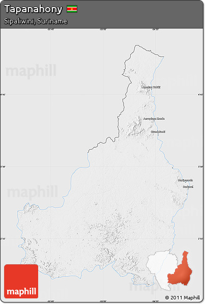 Silver Style Map of Tapanahony, single color outside