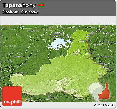 Physical Panoramic Map of Tapanahony, satellite outside