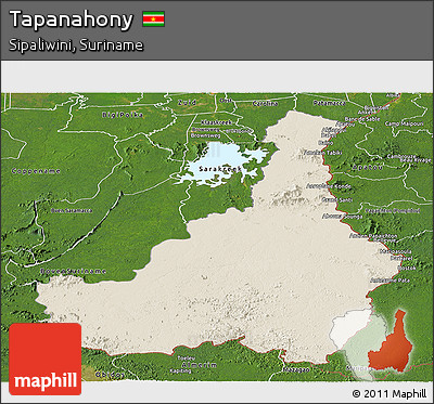 Shaded Relief Panoramic Map of Tapanahony, satellite outside