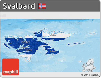 Flag 3D Map of Svalbard, shaded relief outside, bathymetry sea, flag centered