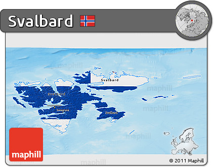 Flag 3D Map of Svalbard, shaded relief outside, flag centered
