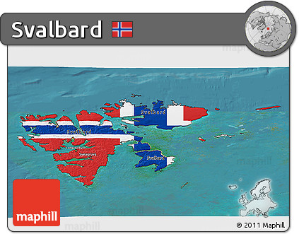 Flag 3D Map of Svalbard, single color outside, satellite sea, flag rotated