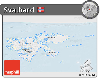 Gray 3D Map of Svalbard, single color outside