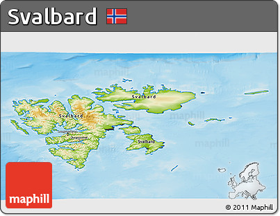Physical 3D Map of Svalbard, darken, desaturated, land only