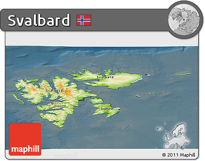 Physical 3D Map of Svalbard, darken