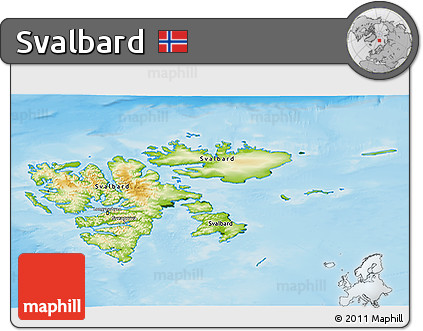 Physical 3D Map of Svalbard, darken, land only