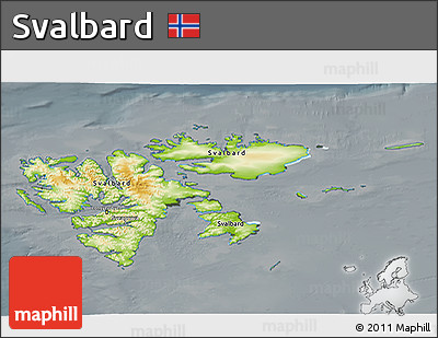 Physical 3D Map of Svalbard, darken, semi-desaturated
