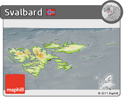 Physical 3D Map of Svalbard, darken, semi-desaturated