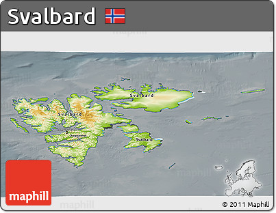 Physical 3D Map of Svalbard, darken, semi-desaturated