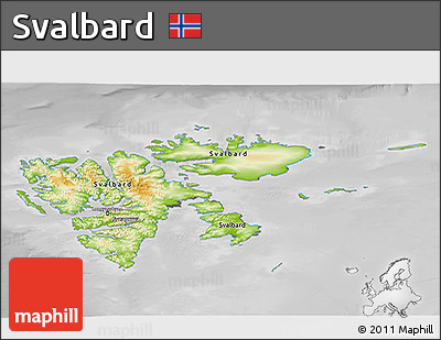 Physical 3D Map of Svalbard, desaturated