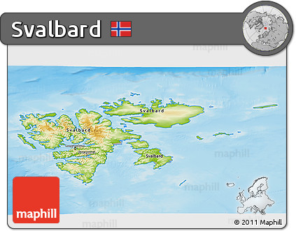 Physical 3D Map of Svalbard, lighten, desaturated, land only