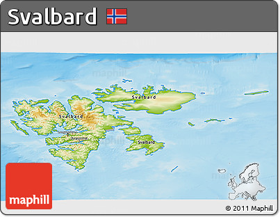 Physical 3D Map of Svalbard, lighten, desaturated, land only
