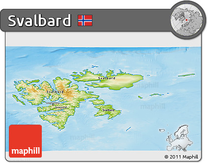 Physical 3D Map of Svalbard, lighten, land only