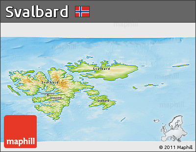 Physical 3D Map of Svalbard, lighten, land only