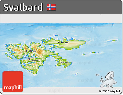 Physical 3D Map of Svalbard, lighten, land only