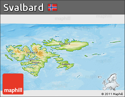 Physical 3D Map of Svalbard, political outside