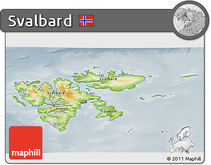 Physical 3D Map of Svalbard, semi-desaturated
