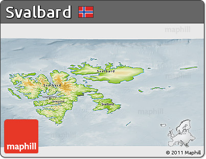 Physical 3D Map of Svalbard, semi-desaturated