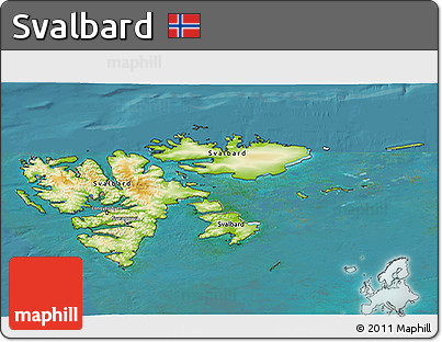 Physical 3D Map of Svalbard, single color outside, satellite sea
