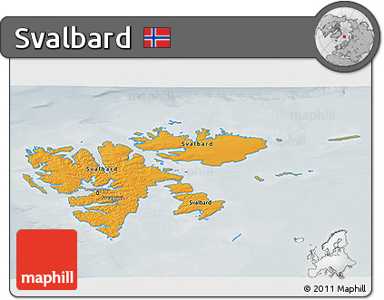 Political 3D Map of Svalbard, lighten, semi-desaturated