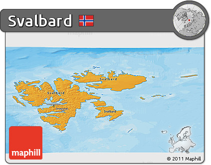 Political 3D Map of Svalbard, single color outside