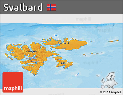 Political 3D Map of Svalbard, single color outside
