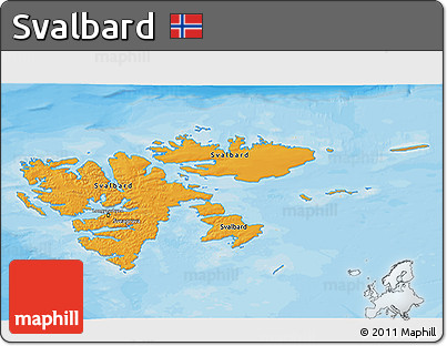 Political 3D Map of Svalbard, single color outside
