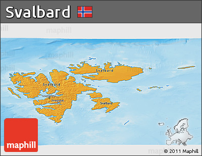 Political 3D Map of Svalbard, single color outside, shaded relief sea