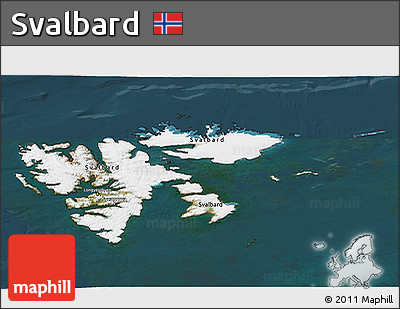 Satellite 3D Map of Svalbard, darken