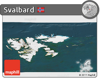 Satellite 3D Map of Svalbard, darken