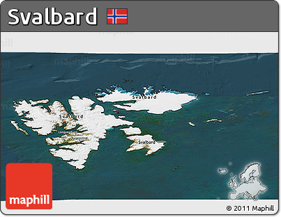 Satellite 3D Map of Svalbard, darken