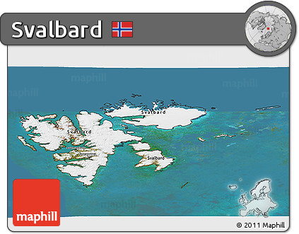 Satellite 3D Map of Svalbard, darken, land only