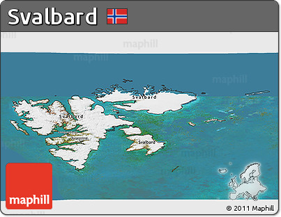 Satellite 3D Map of Svalbard, darken, land only