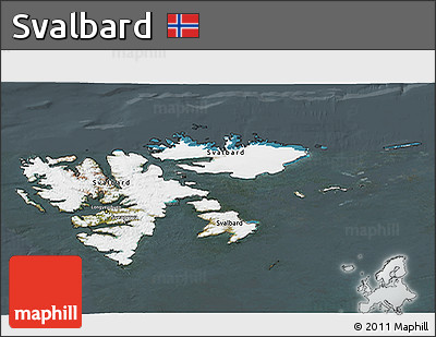 Satellite 3D Map of Svalbard, darken, semi-desaturated