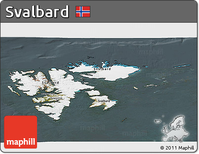 Satellite 3D Map of Svalbard, darken, semi-desaturated