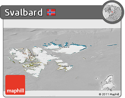 Satellite 3D Map of Svalbard, lighten, desaturated