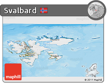 Satellite 3D Map of Svalbard, political shades outside