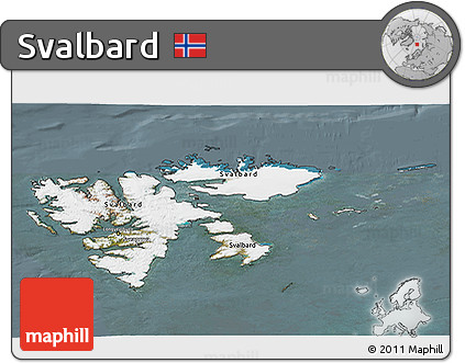 Satellite 3D Map of Svalbard, semi-desaturated