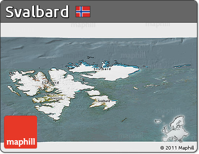 Satellite 3D Map of Svalbard, semi-desaturated