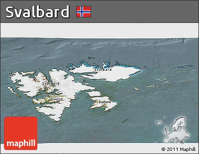 Satellite 3D Map of Svalbard, semi-desaturated