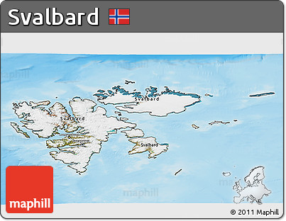 Satellite 3D Map of Svalbard, shaded relief outside