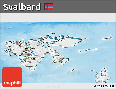 Satellite 3D Map of Svalbard, shaded relief outside