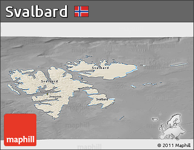Shaded Relief 3D Map of Svalbard, darken, desaturated