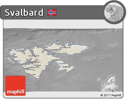 Shaded Relief 3D Map of Svalbard, darken, desaturated
