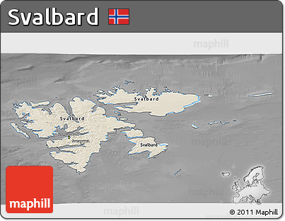 Shaded Relief 3D Map of Svalbard, darken, desaturated